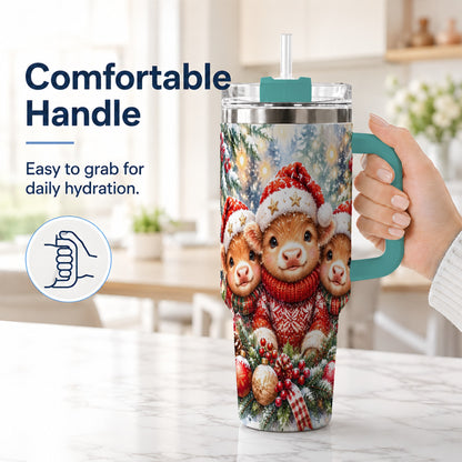 #pl[40oz|Green] Christmas Cow Trio 40oz Tumbler with Handle, Festive Travel Cup
