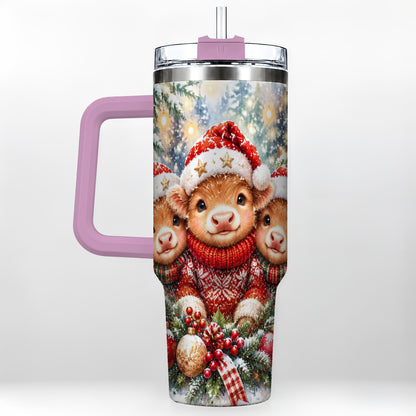 #pl[40oz|Pink] Christmas Cow Trio 40oz Tumbler with Handle, Festive Travel Cup