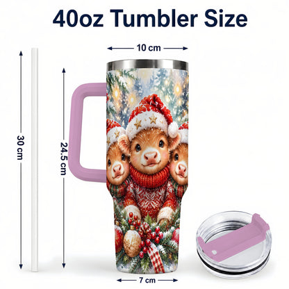 #pl[40oz|Pink] Christmas Cow Trio 40oz Tumbler with Handle, Festive Travel Cup