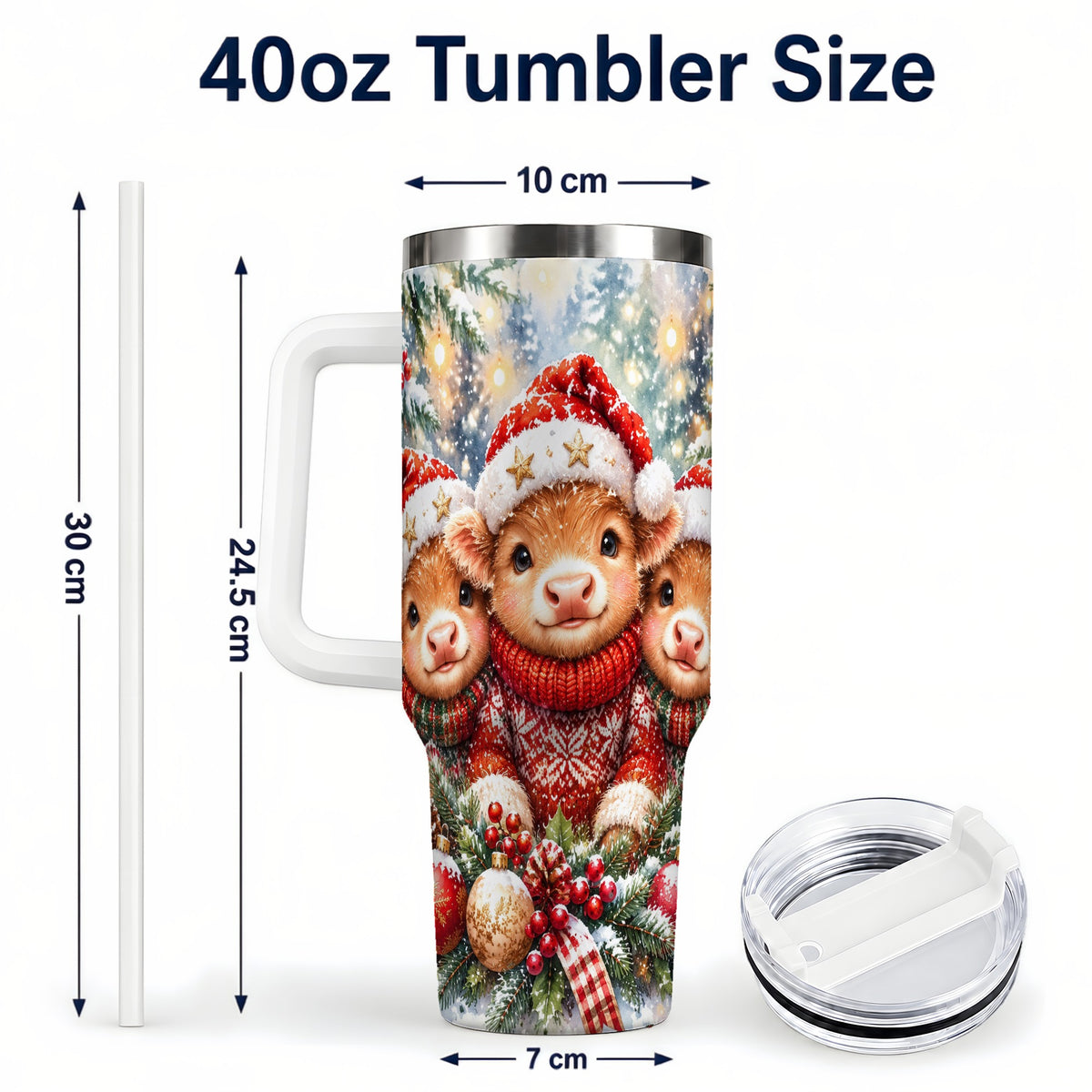 #pl[40oz|White] Christmas Cow Trio 40oz Tumbler with Handle, Festive Travel Cup