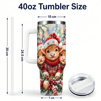 #pl[40oz|White] Christmas Cow Trio 40oz Tumbler with Handle, Festive Travel Cup