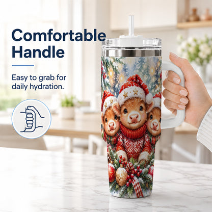 #pl[40oz|White] Christmas Cow Trio 40oz Tumbler with Handle, Festive Travel Cup