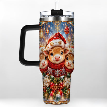#pl[40oz|Black] Christmas Cow Trio 40oz Tumbler with Handle, Glass Style Travel Cup