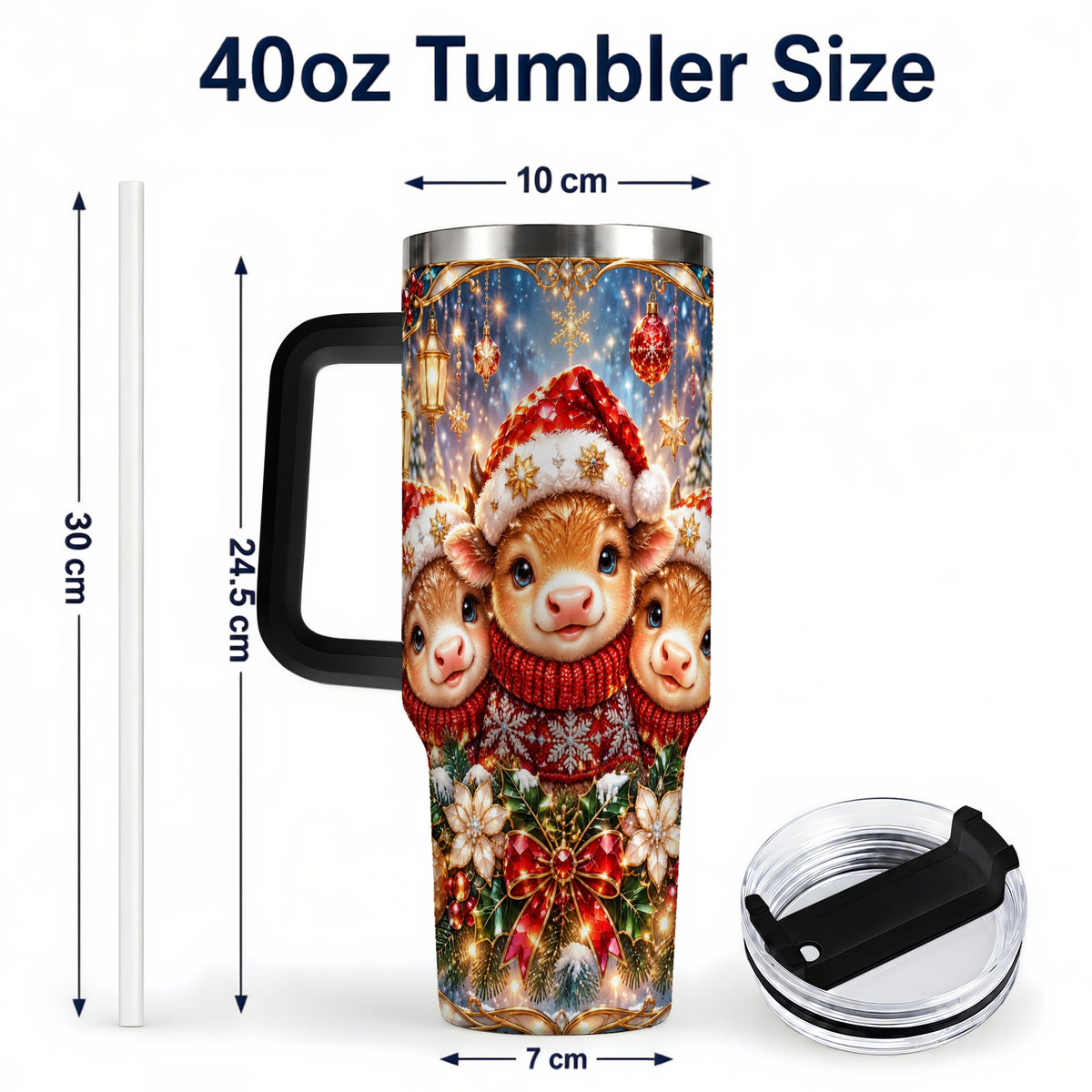 #pl[40oz|Black] Christmas Cow Trio 40oz Tumbler with Handle, Glass Style Travel Cup