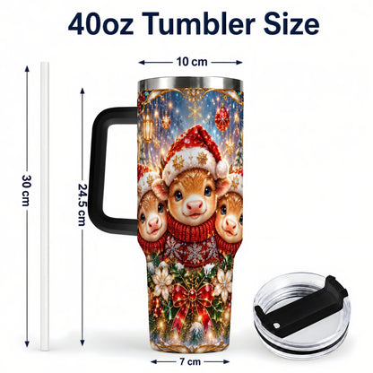 #pl[40oz|Black] Christmas Cow Trio 40oz Tumbler with Handle, Glass Style Travel Cup