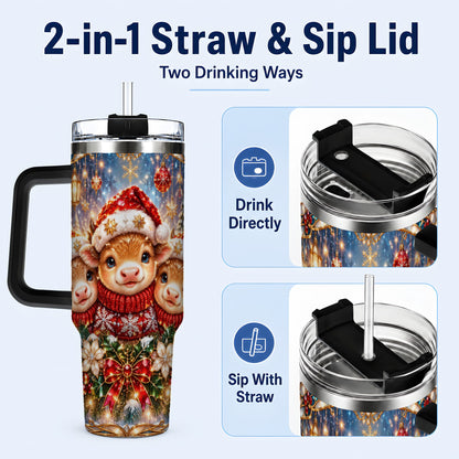 #pl[40oz|Black] Christmas Cow Trio 40oz Tumbler with Handle, Glass Style Travel Cup
