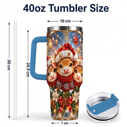 #pl[40oz|Blue] Christmas Cow Trio 40oz Tumbler with Handle, Glass Style Travel Cup