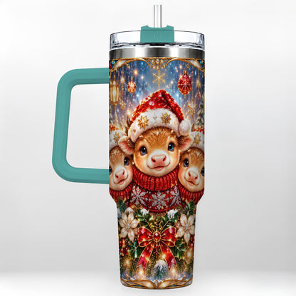 #pl[40oz|Green] Christmas Cow Trio 40oz Tumbler with Handle, Glass Style Travel Cup