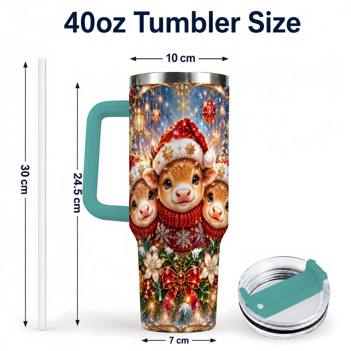 #pl[40oz|Green] Christmas Cow Trio 40oz Tumbler with Handle, Glass Style Travel Cup