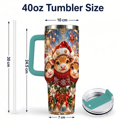 #pl[40oz|Green] Christmas Cow Trio 40oz Tumbler with Handle, Glass Style Travel Cup