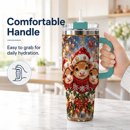 #pl[40oz|Green] Christmas Cow Trio 40oz Tumbler with Handle, Glass Style Travel Cup