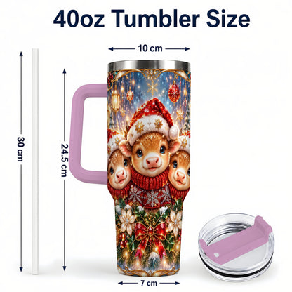 #pl[40oz|Pink] Christmas Cow Trio 40oz Tumbler with Handle, Glass Style Travel Cup