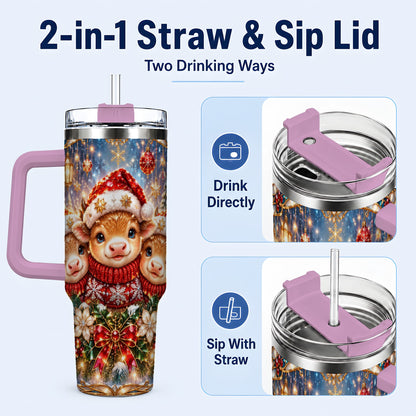 #pl[40oz|Pink] Christmas Cow Trio 40oz Tumbler with Handle, Glass Style Travel Cup