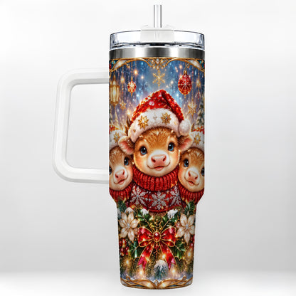#pl[40oz|White] Christmas Cow Trio 40oz Tumbler with Handle, Glass Style Travel Cup