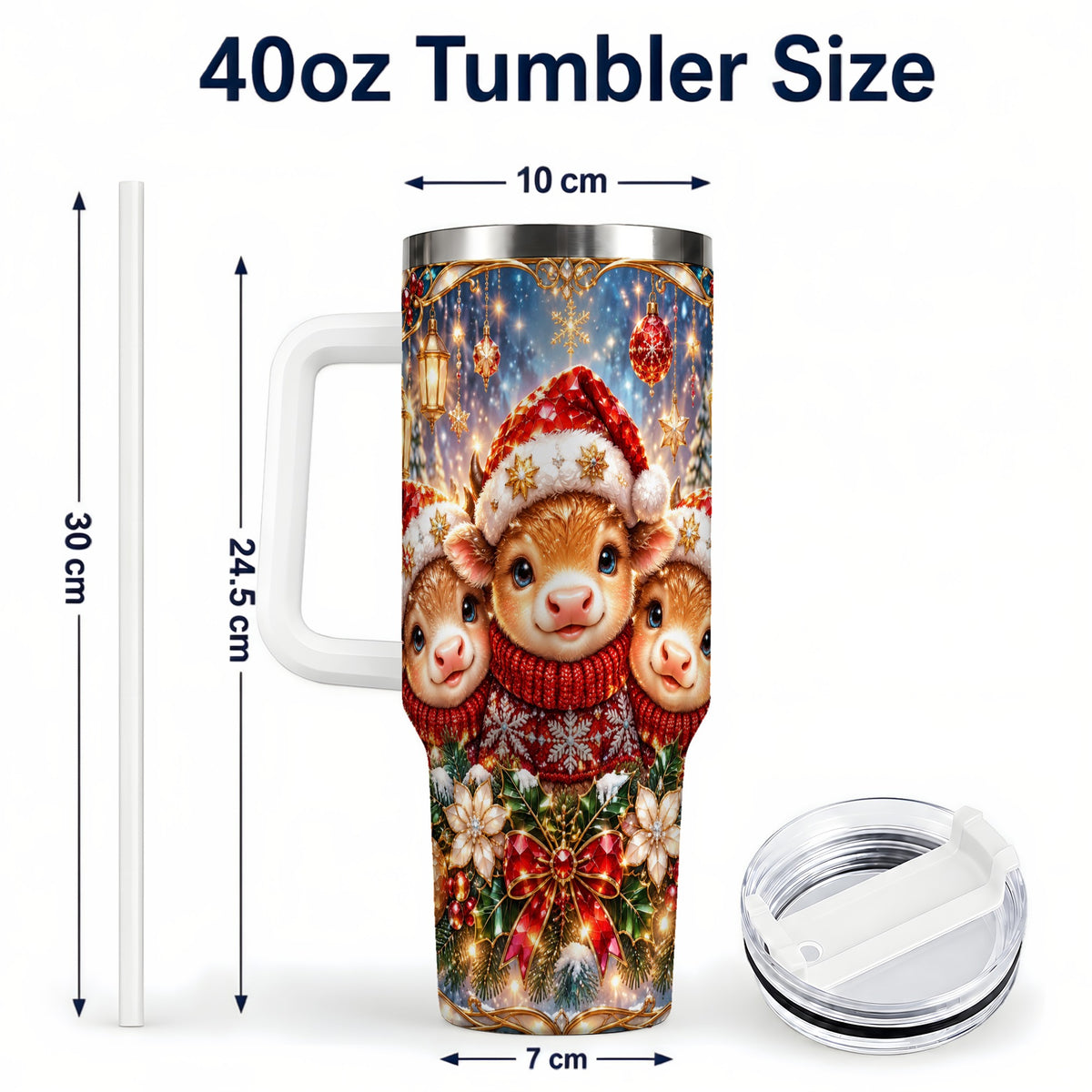 #pl[40oz|White] Christmas Cow Trio 40oz Tumbler with Handle, Glass Style Travel Cup