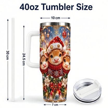 #pl[40oz|White] Christmas Cow Trio 40oz Tumbler with Handle, Glass Style Travel Cup
