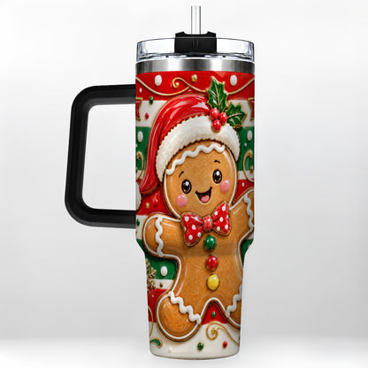#pl[40oz|Black] Gingerbread Christmas 40oz Tumbler with Handle, Holiday Travel Cup