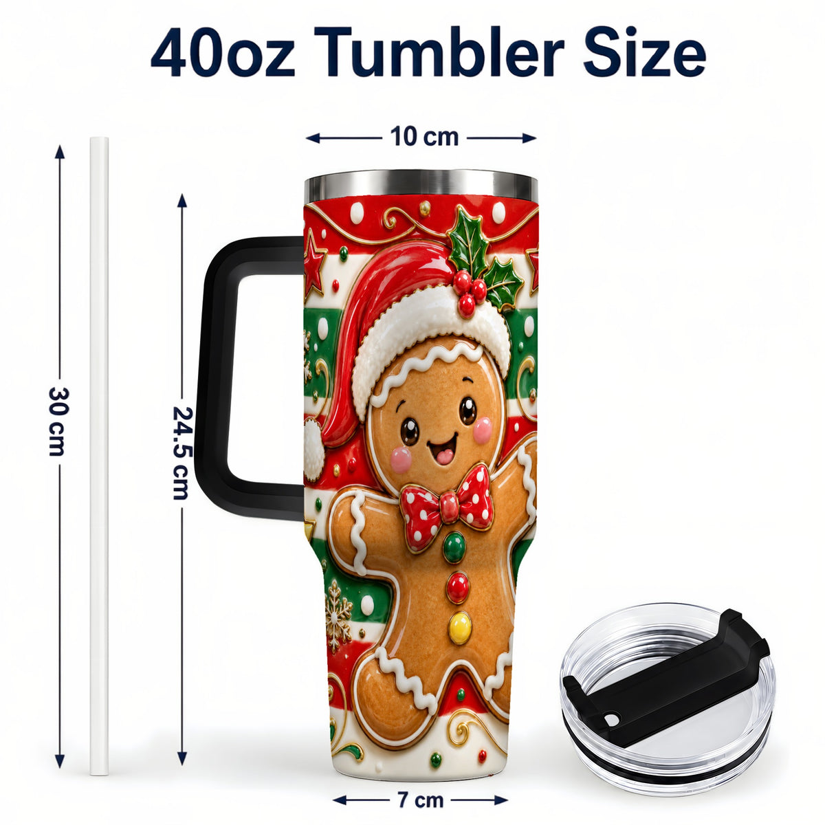 #pl[40oz|Black] Gingerbread Christmas 40oz Tumbler with Handle, Holiday Travel Cup