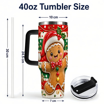 #pl[40oz|Black] Gingerbread Christmas 40oz Tumbler with Handle, Holiday Travel Cup