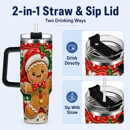 #pl[40oz|Black] Gingerbread Christmas 40oz Tumbler with Handle, Holiday Travel Cup