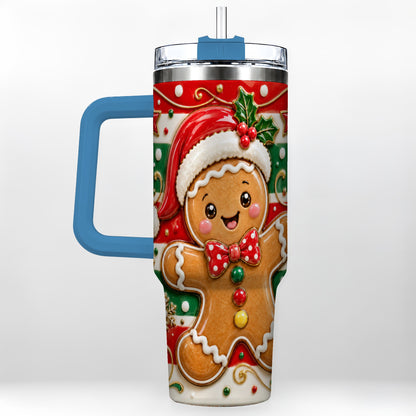 #pl[40oz|Blue] Gingerbread Christmas 40oz Tumbler with Handle, Holiday Travel Cup