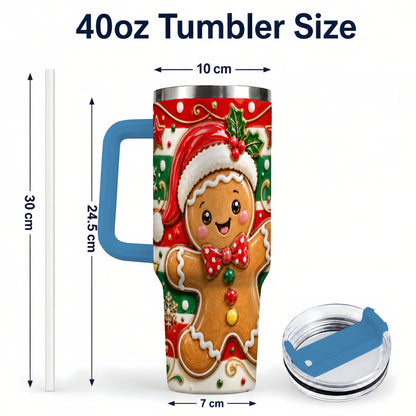 #pl[40oz|Blue] Gingerbread Christmas 40oz Tumbler with Handle, Holiday Travel Cup