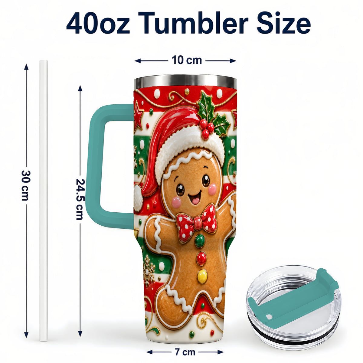#pl[40oz|Green] Gingerbread Christmas 40oz Tumbler with Handle, Holiday Travel Cup