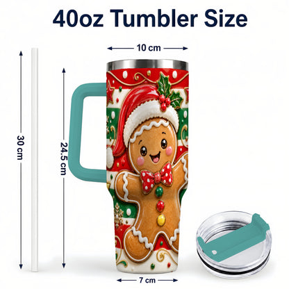 #pl[40oz|Green] Gingerbread Christmas 40oz Tumbler with Handle, Holiday Travel Cup