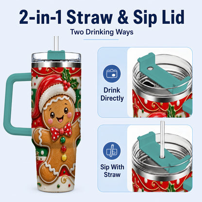 #pl[40oz|Green] Gingerbread Christmas 40oz Tumbler with Handle, Holiday Travel Cup