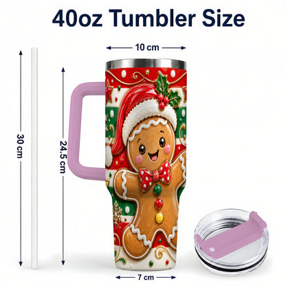 #pl[40oz|Pink] Gingerbread Christmas 40oz Tumbler with Handle, Holiday Travel Cup
