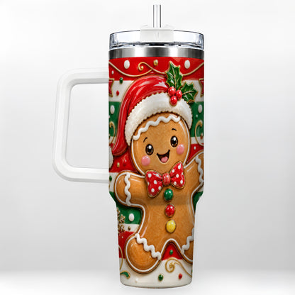 #pl[40oz|White] Gingerbread Christmas 40oz Tumbler with Handle, Holiday Travel Cup