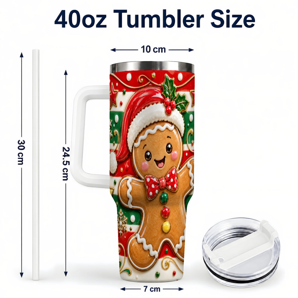 #pl[40oz|White] Gingerbread Christmas 40oz Tumbler with Handle, Holiday Travel Cup