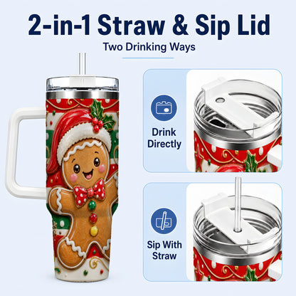 #pl[40oz|White] Gingerbread Christmas 40oz Tumbler with Handle, Holiday Travel Cup