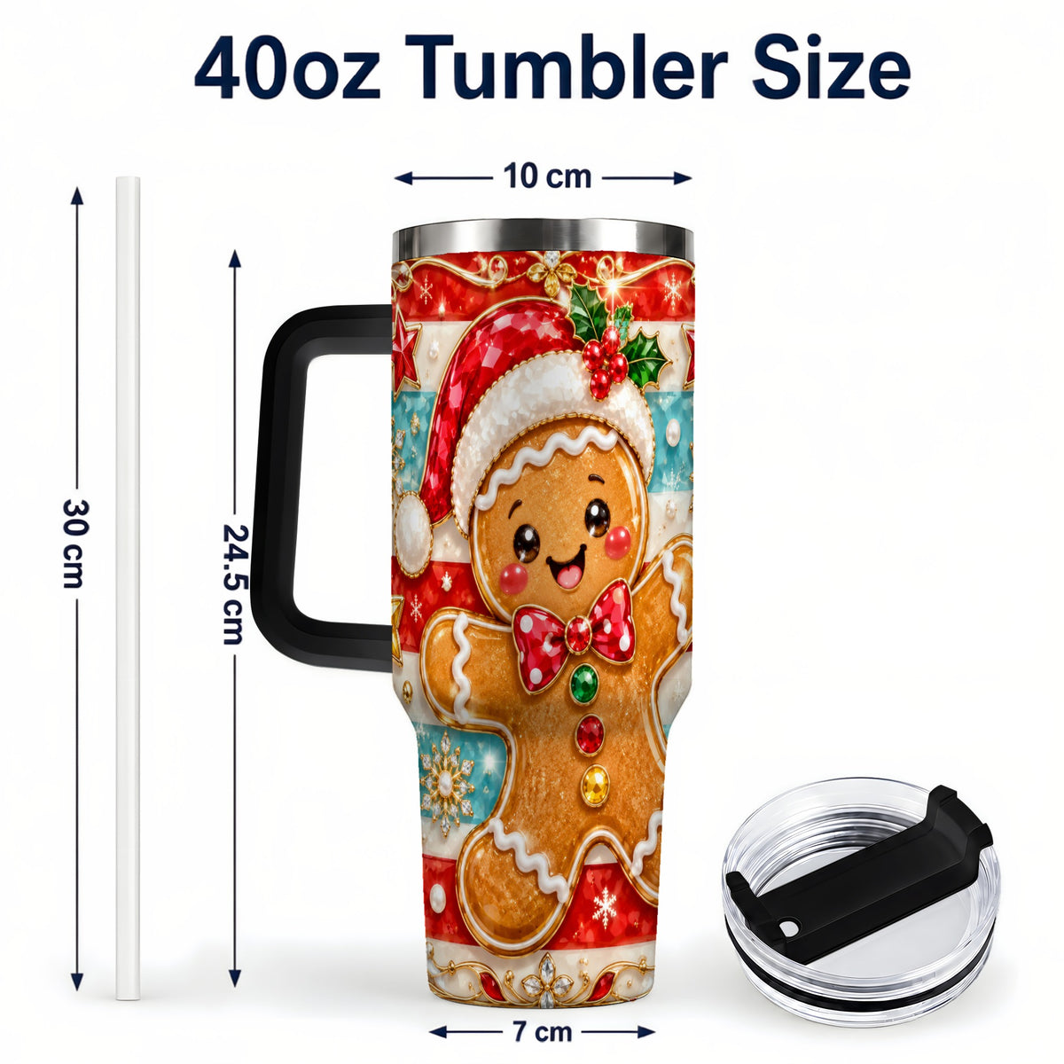 #pl[40oz|Black] Gingerbread 40oz Tumbler, Christmas Tumbler, Stainless Steel Travel Cup