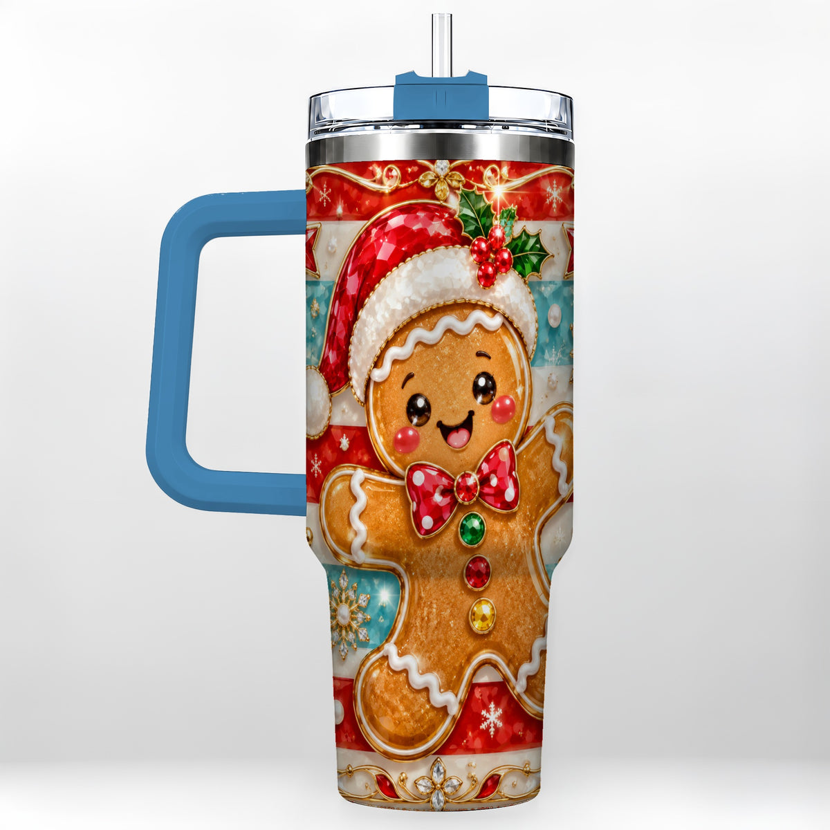 #pl[40oz|Blue] Gingerbread 40oz Tumbler, Christmas Tumbler, Stainless Steel Travel Cup