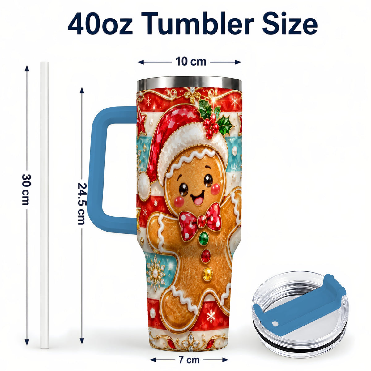 #pl[40oz|Blue] Gingerbread 40oz Tumbler, Christmas Tumbler, Stainless Steel Travel Cup
