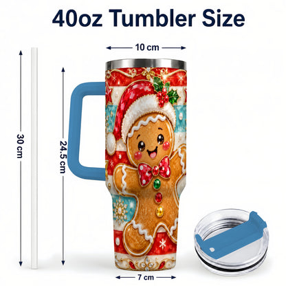 #pl[40oz|Blue] Gingerbread 40oz Tumbler, Christmas Tumbler, Stainless Steel Travel Cup
