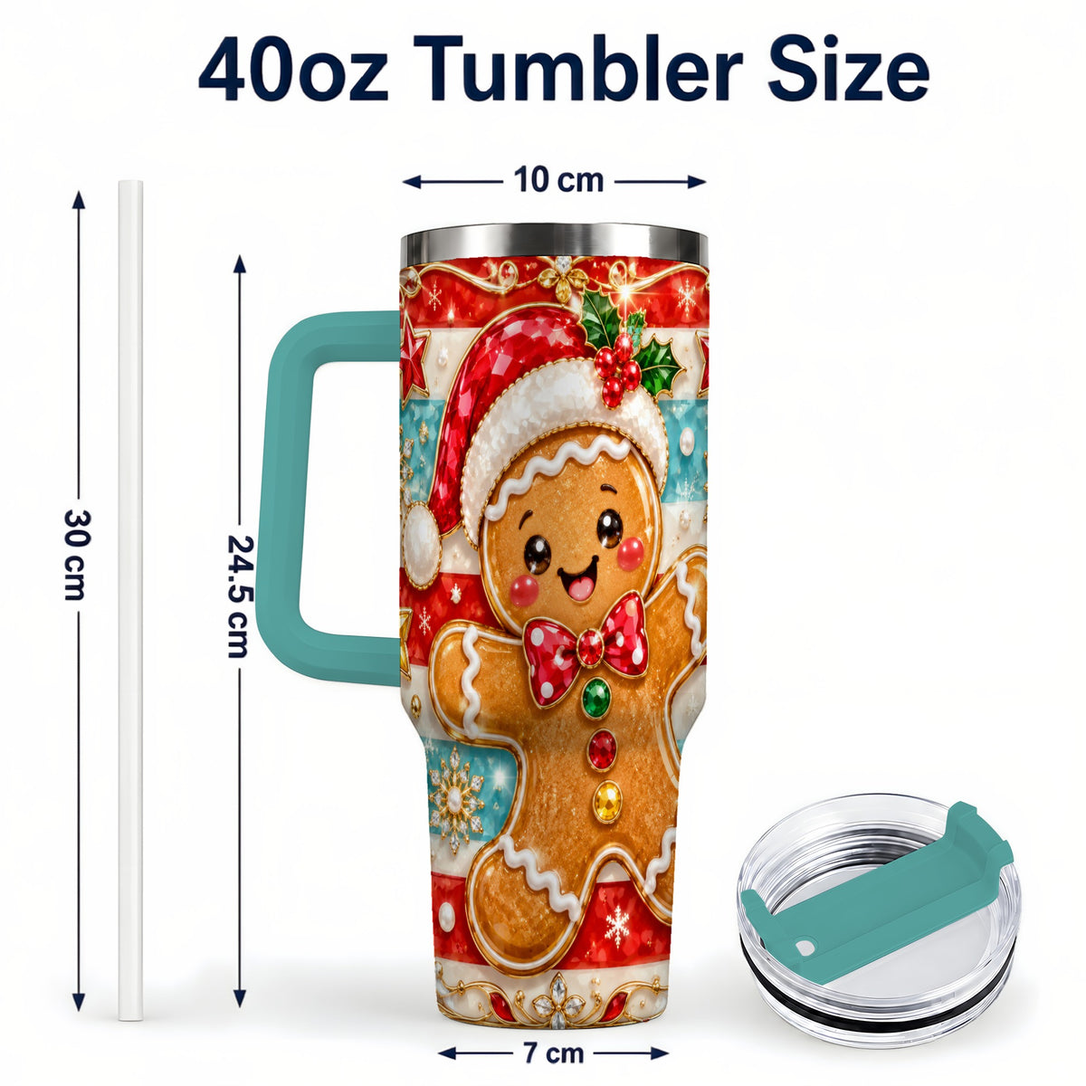 #pl[40oz|Green] Gingerbread 40oz Tumbler, Christmas Tumbler, Stainless Steel Travel Cup