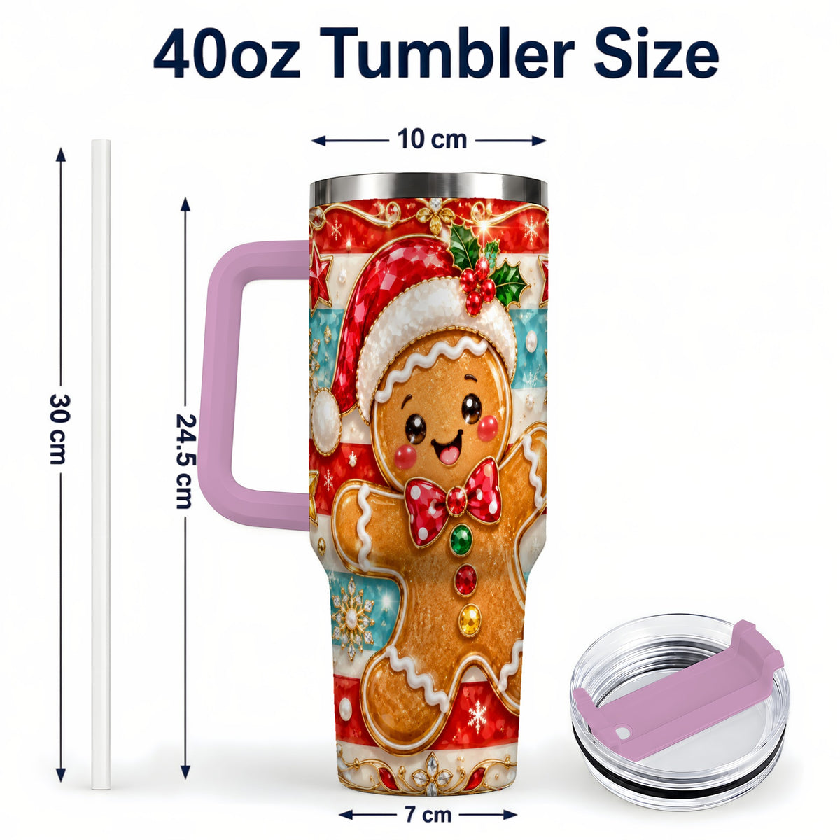 #pl[40oz|Pink] Gingerbread 40oz Tumbler, Christmas Tumbler, Stainless Steel Travel Cup