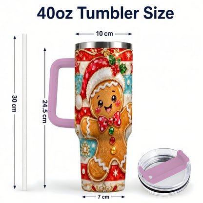 #pl[40oz|Pink] Gingerbread 40oz Tumbler, Christmas Tumbler, Stainless Steel Travel Cup