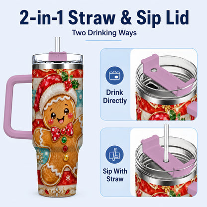 #pl[40oz|Pink] Gingerbread 40oz Tumbler, Christmas Tumbler, Stainless Steel Travel Cup