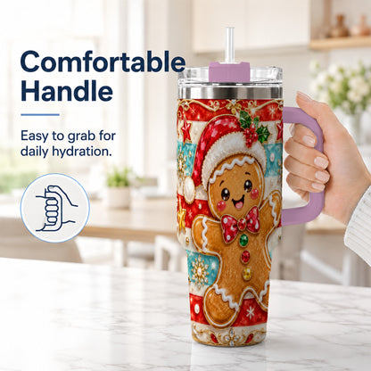 #pl[40oz|Pink] Gingerbread 40oz Tumbler, Christmas Tumbler, Stainless Steel Travel Cup
