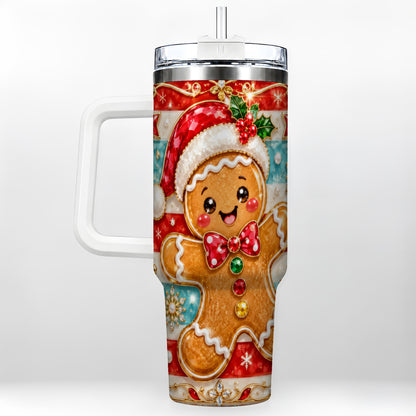 #pl[40oz|White] Gingerbread 40oz Tumbler, Christmas Tumbler, Stainless Steel Travel Cup