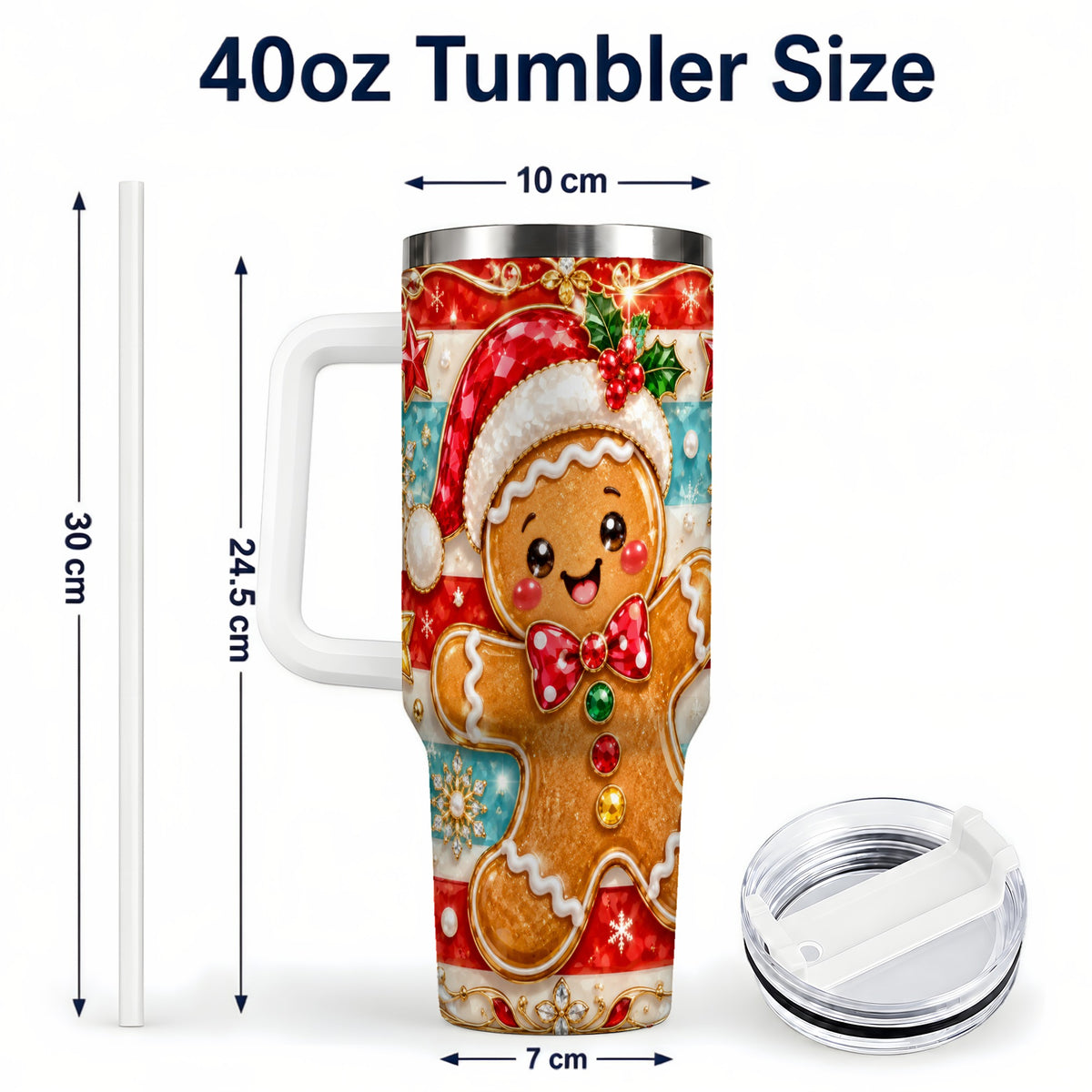 #pl[40oz|White] Gingerbread 40oz Tumbler, Christmas Tumbler, Stainless Steel Travel Cup