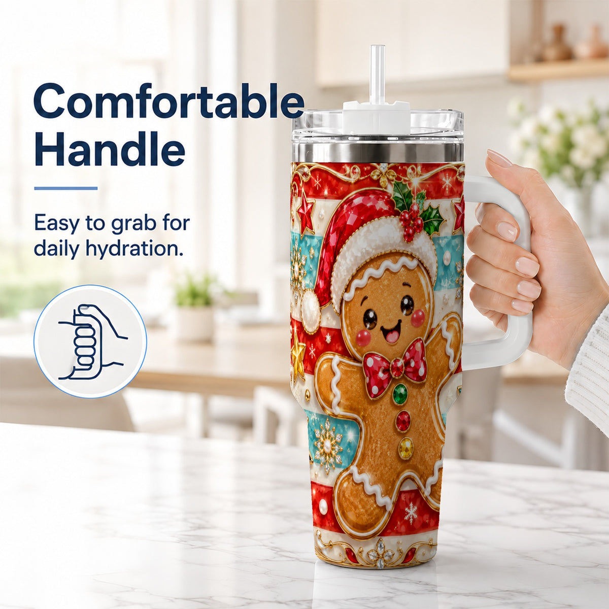 #pl[40oz|White] Gingerbread 40oz Tumbler, Christmas Tumbler, Stainless Steel Travel Cup