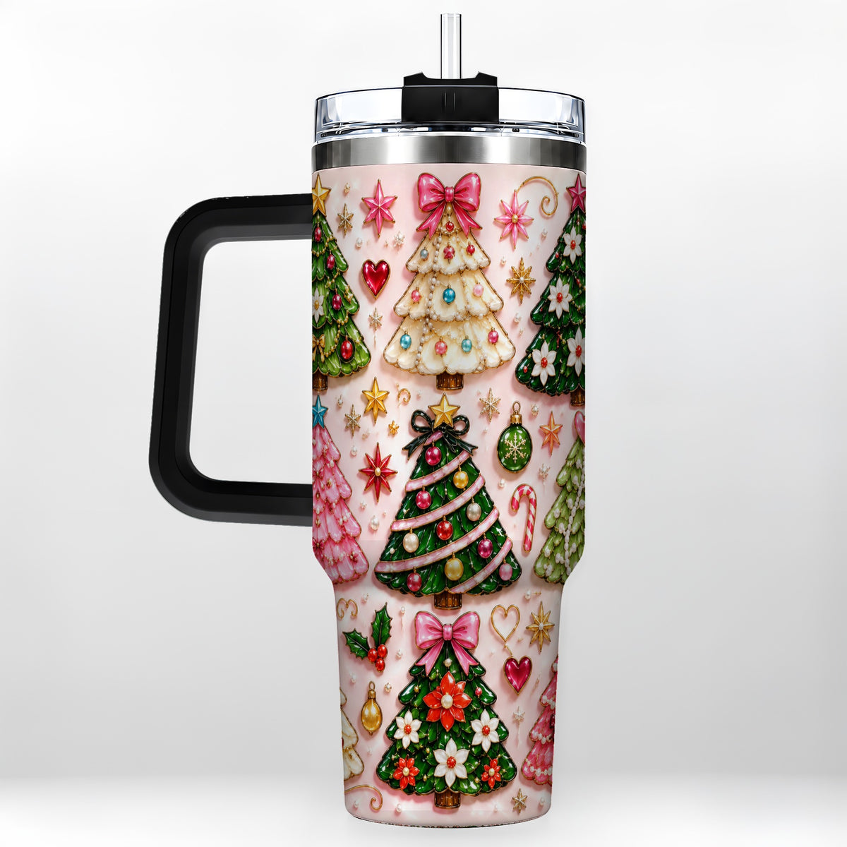 #pl[40oz|Black] Christmas Tree 40oz Tumbler, Holiday Tumbler, Stainless Steel Travel Cup