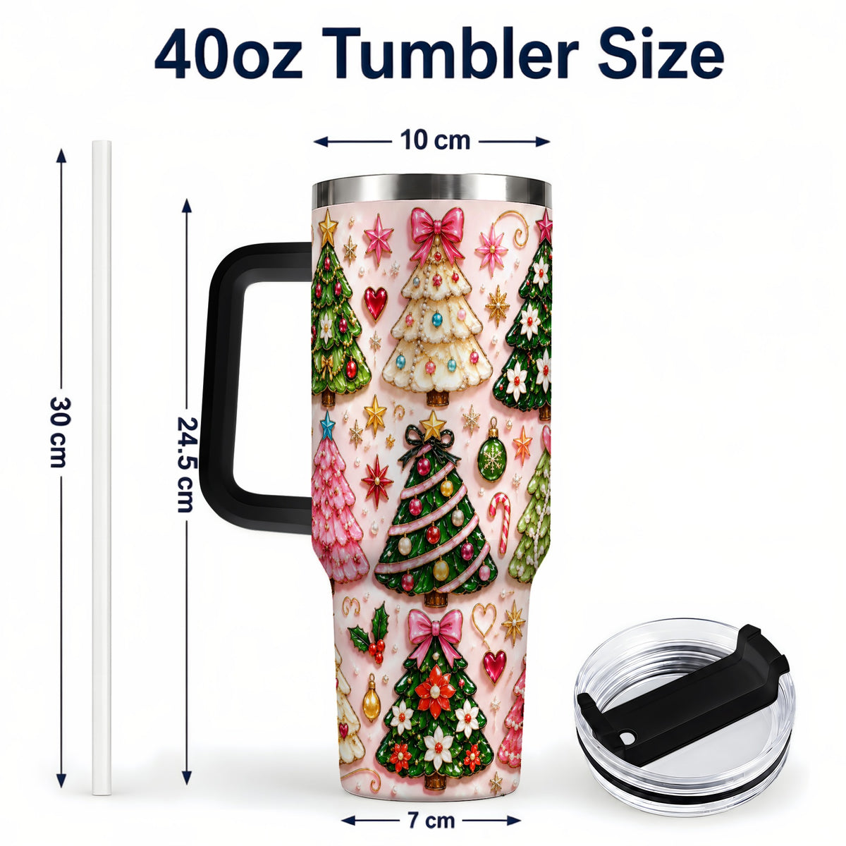 #pl[40oz|Black] Christmas Tree 40oz Tumbler, Holiday Tumbler, Stainless Steel Travel Cup