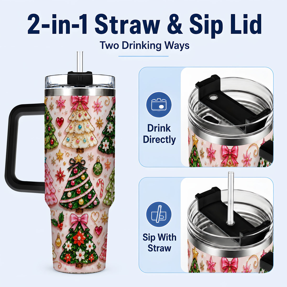 #pl[40oz|Black] Christmas Tree 40oz Tumbler, Holiday Tumbler, Stainless Steel Travel Cup