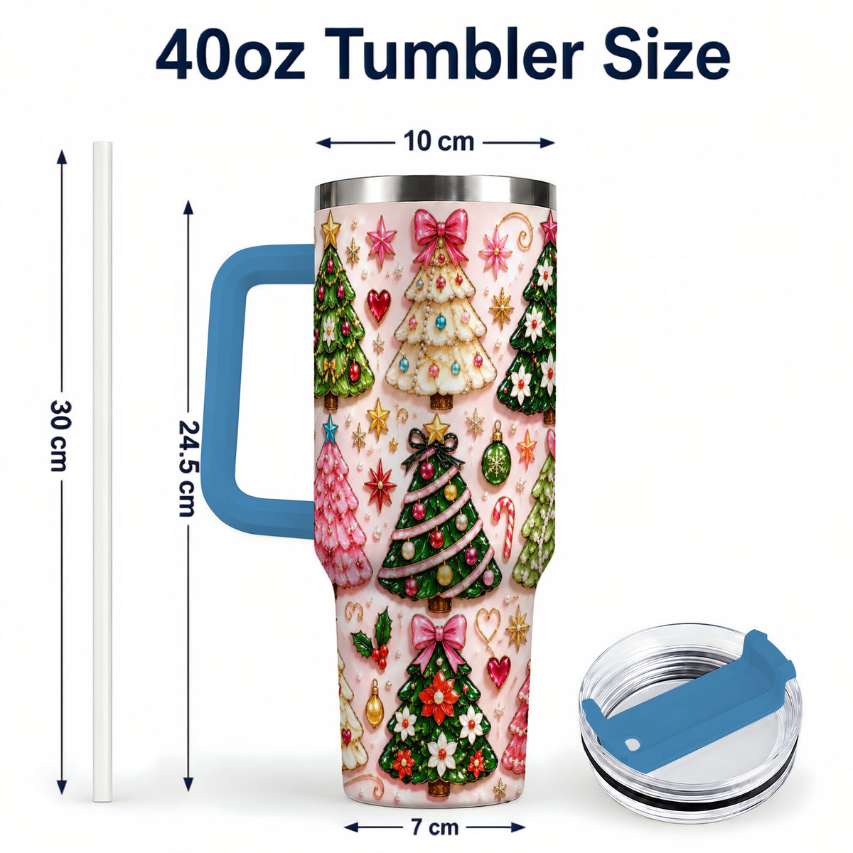 #pl[40oz|Blue] Christmas Tree 40oz Tumbler, Holiday Tumbler, Stainless Steel Travel Cup