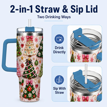 #pl[40oz|Blue] Christmas Tree 40oz Tumbler, Holiday Tumbler, Stainless Steel Travel Cup